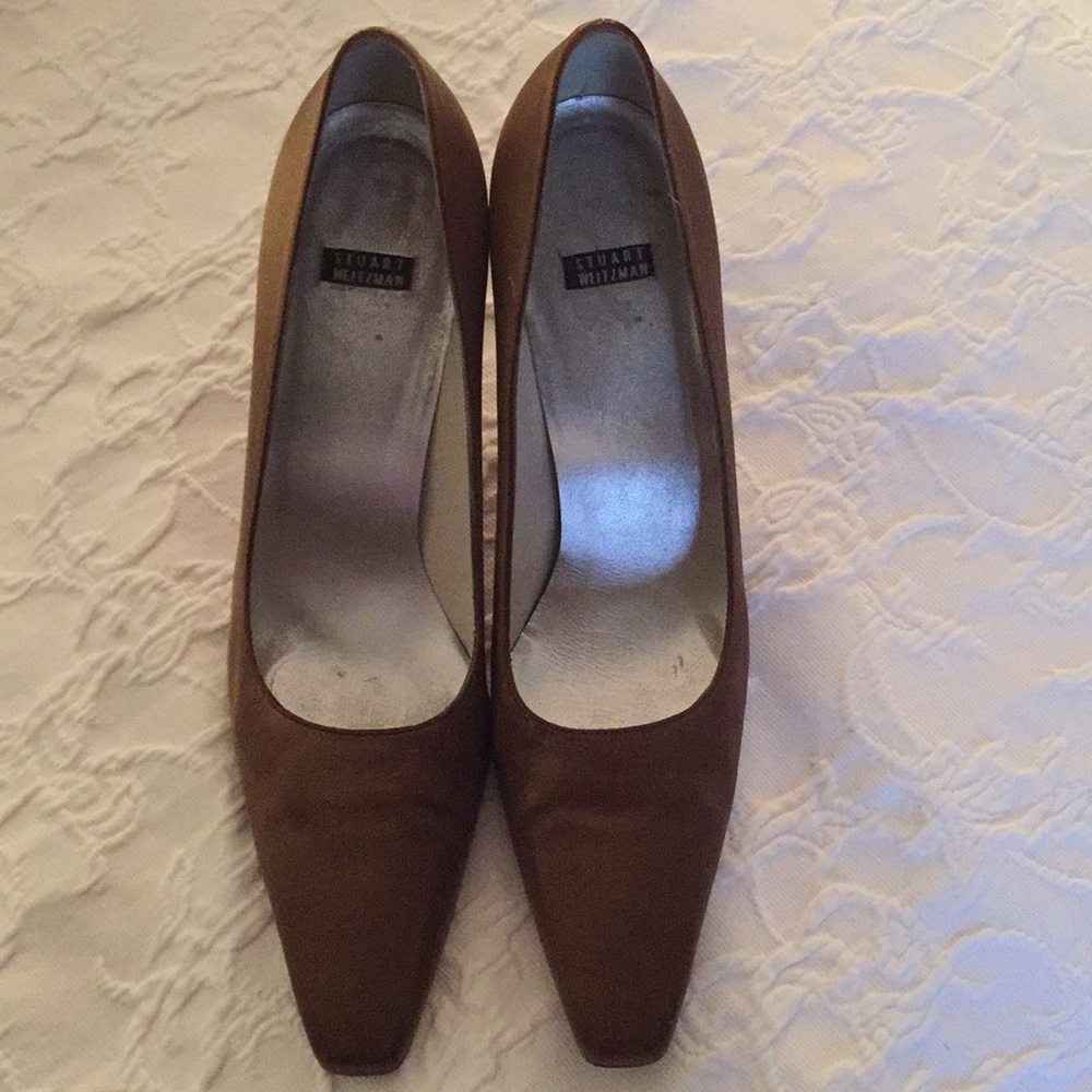 3” brown satin heels
